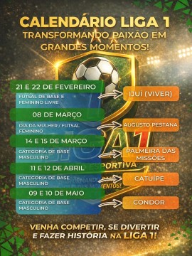 Calendário Liga 1 - Futsal - Catuipe