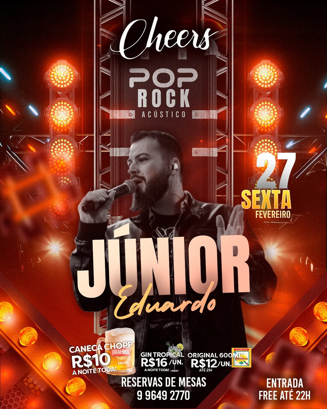 Pop/Rock Acústico com Júnior Eduardo - Cheers Pub