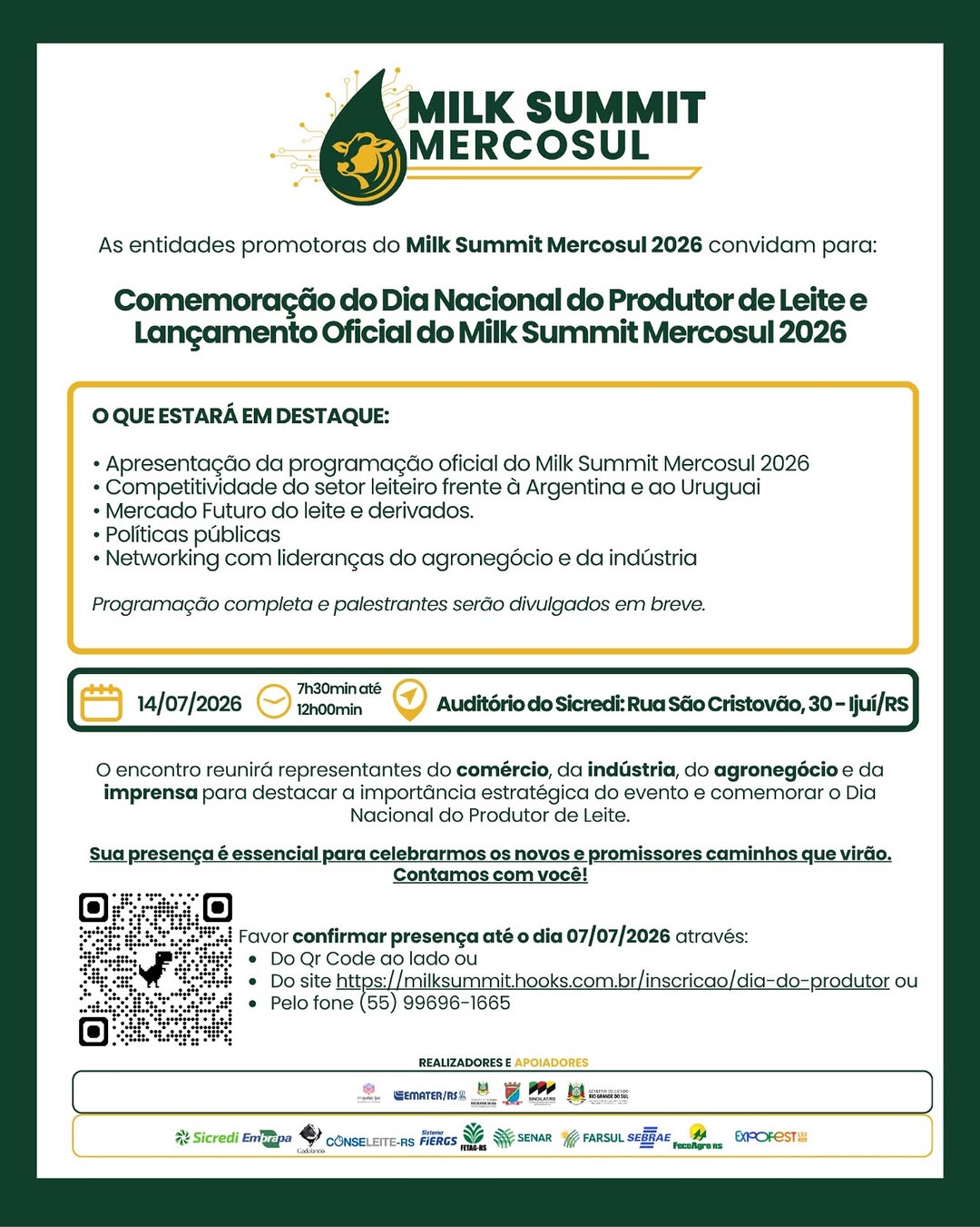 Lançamento Oficial Milk Summit Mercosul 2026 - Dia do Produtor de Leite