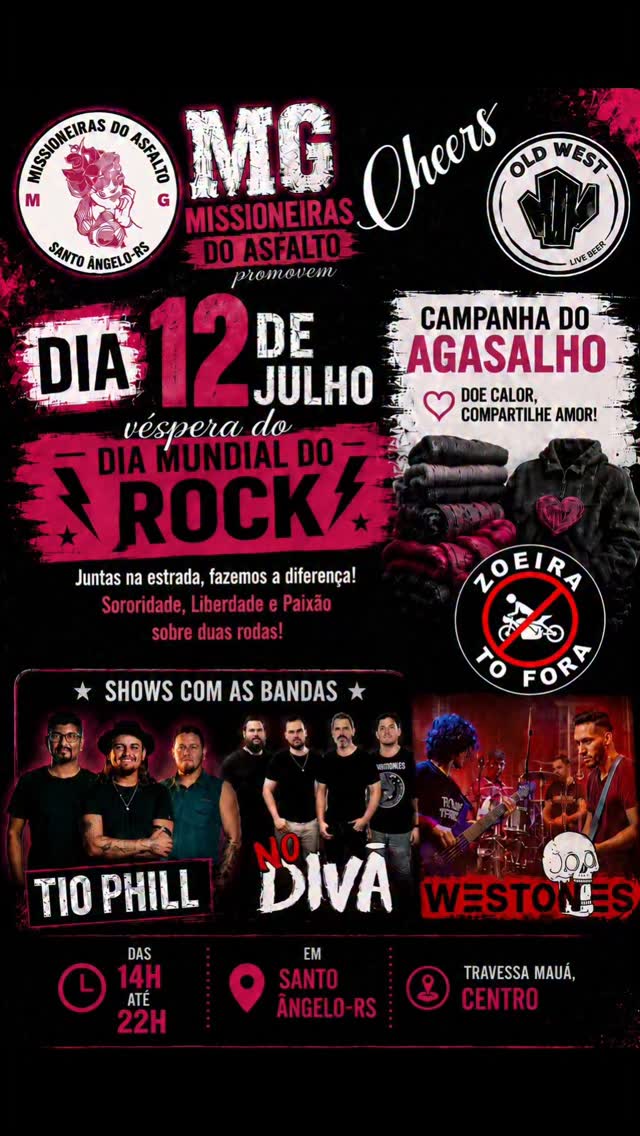 Véspera do Dia Mundial do Rock + Campanha do Agasalho - MG Missioneiras do Asfalto
