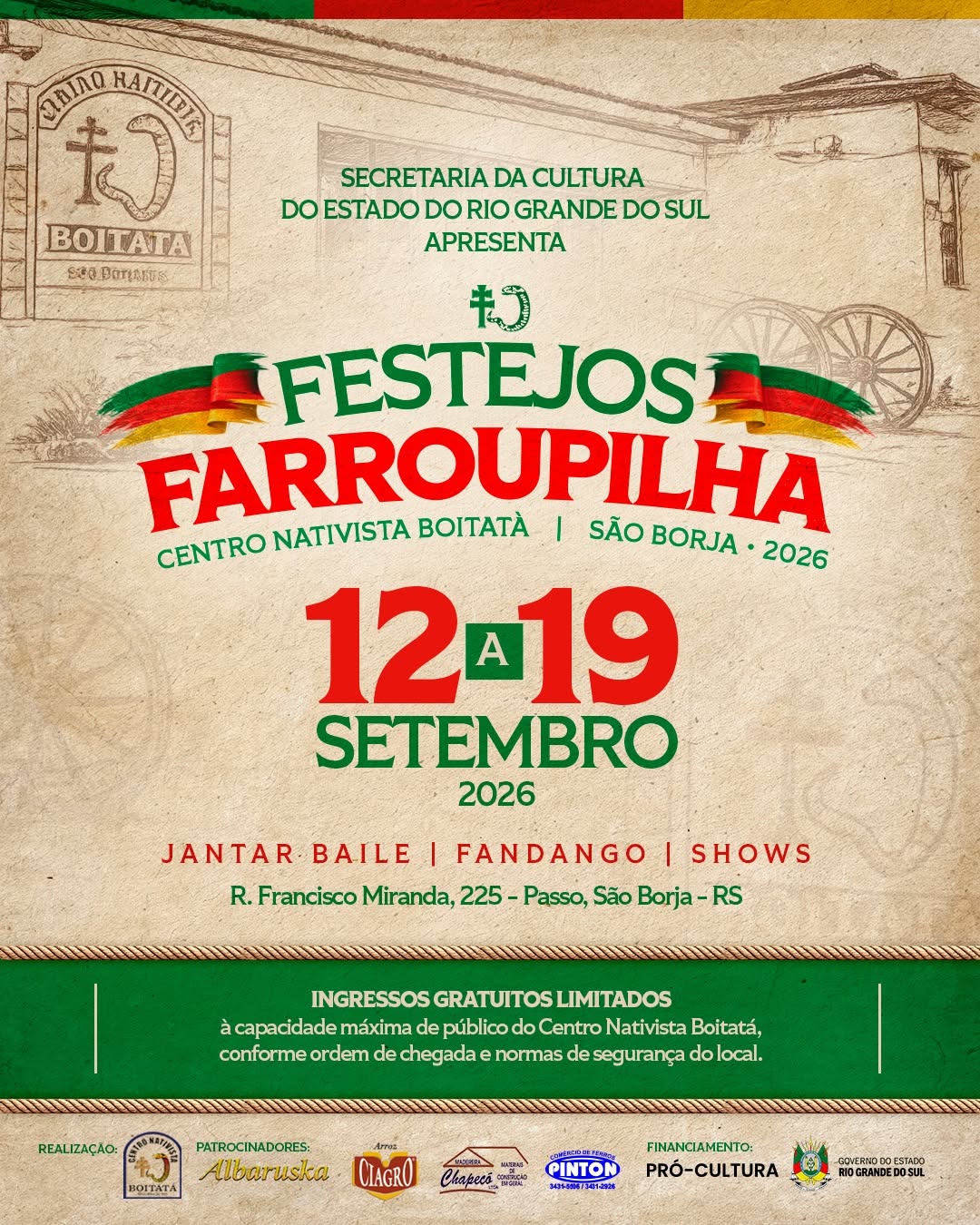 Festejos Farroupilha 2026 - Centro Nativista Boitatá