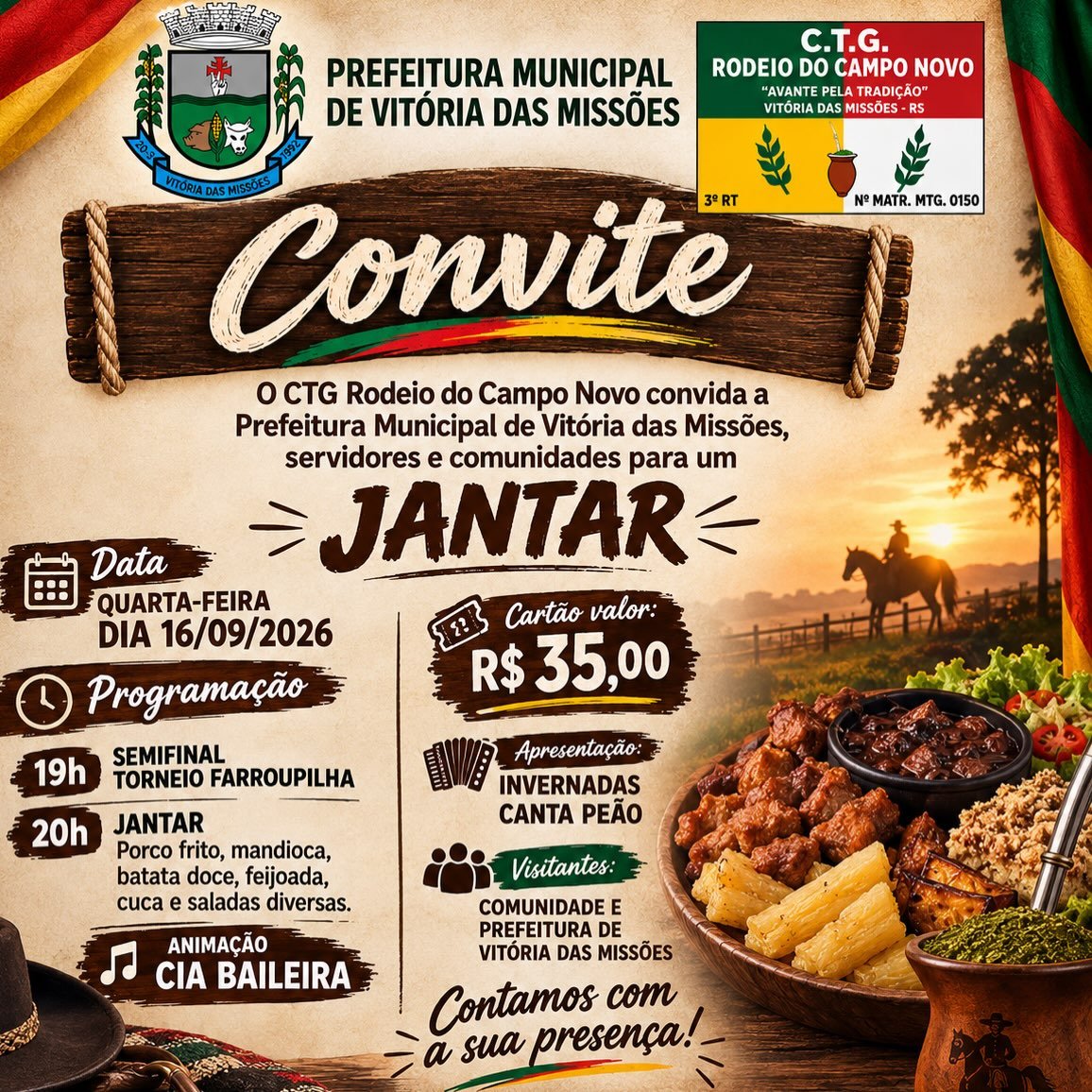 Convite: Jantar do CTG Rodeio do Campo Novo