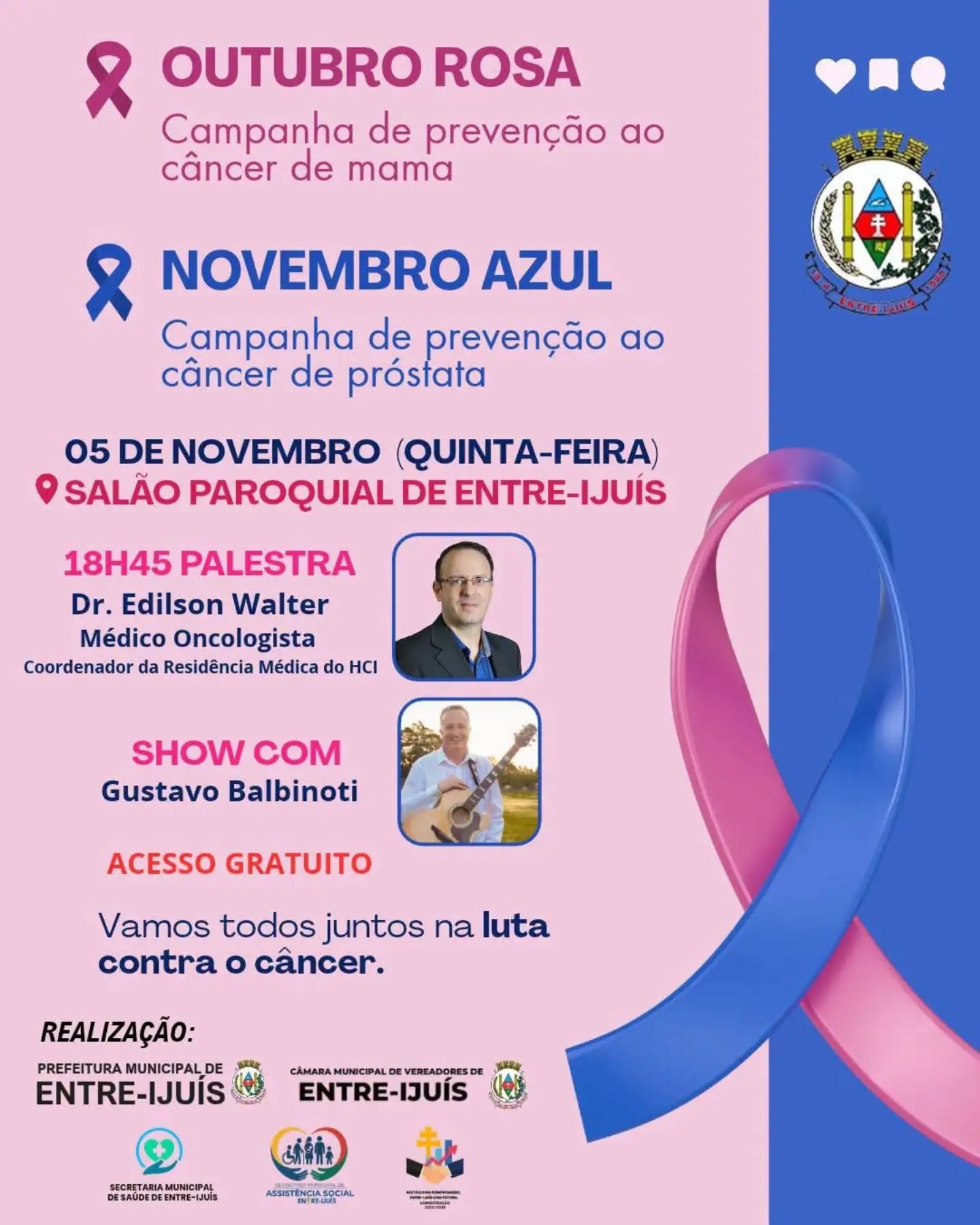 Outubro Rosa e Novembro Azul - Entre-Ijuís