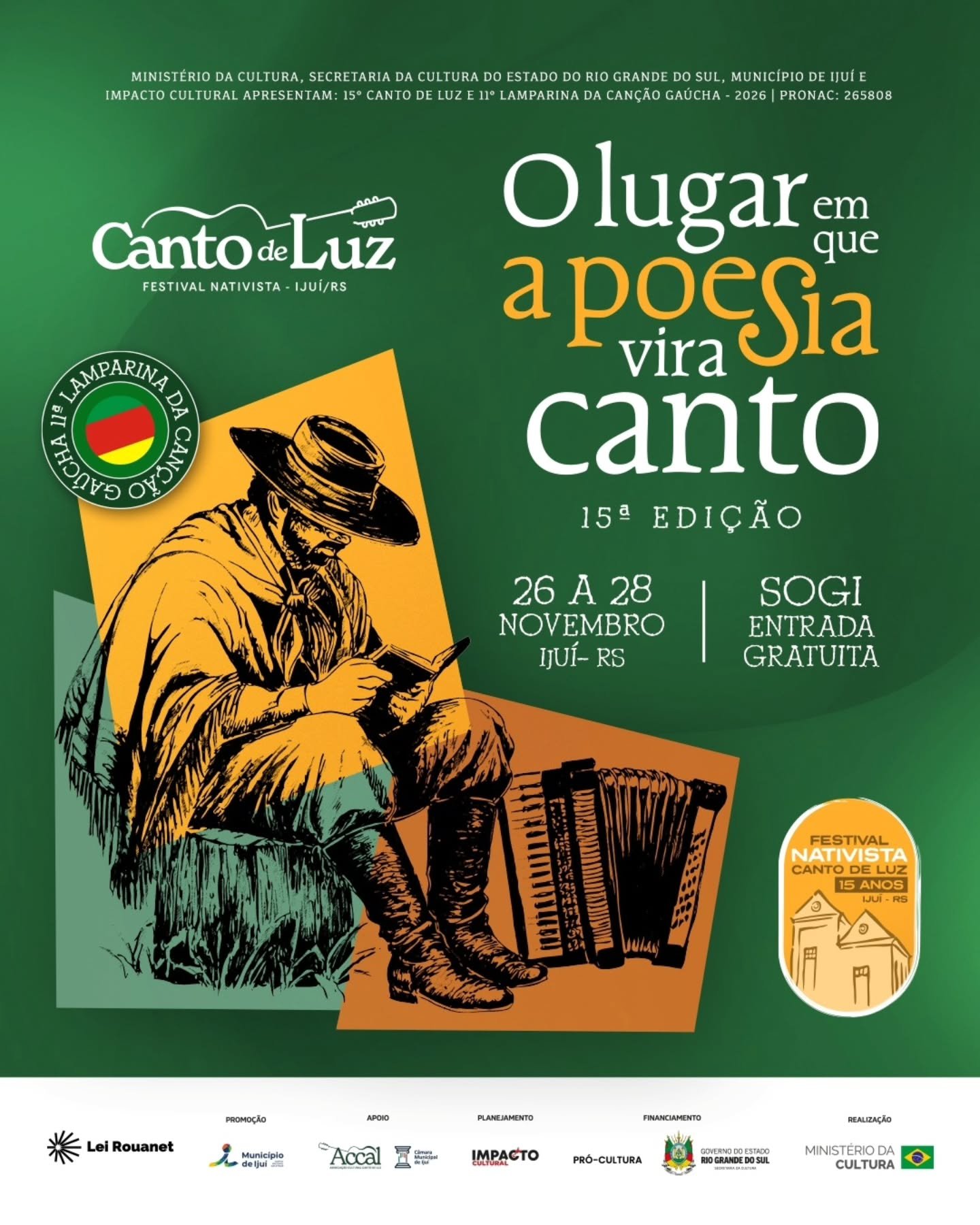 15º Festival Nativista Canto de Luz | 11ª Lamparina da Canção Gaúcha